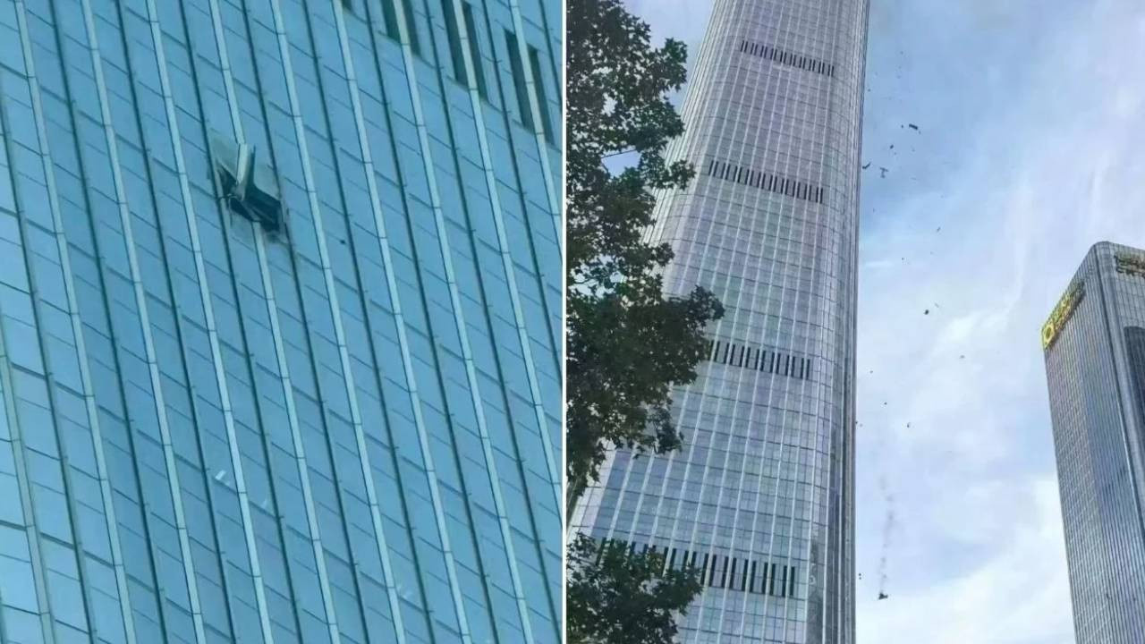 528 metrelik dev gökdelende panik! Küçük uçak binaya çarptı